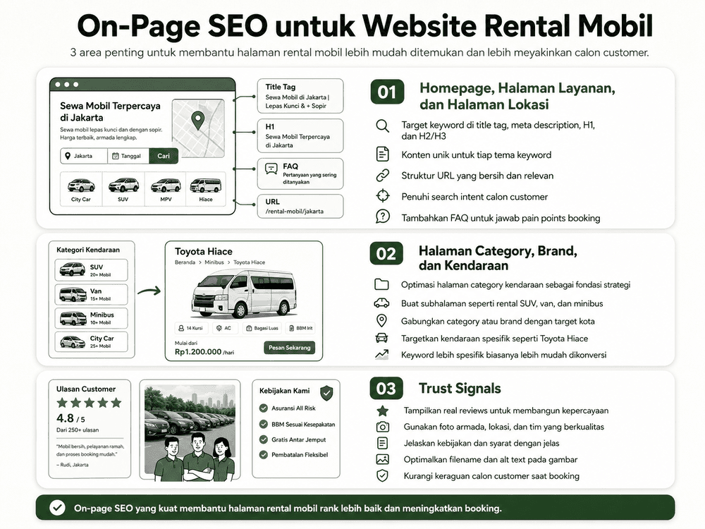 Infographic On-Page SEO untuk website rental mobil